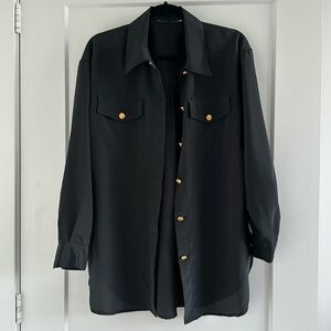 VINTAGE black shirt w/gold buttons